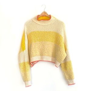 Free People | yellow and cream mock neck knit sweater | US S